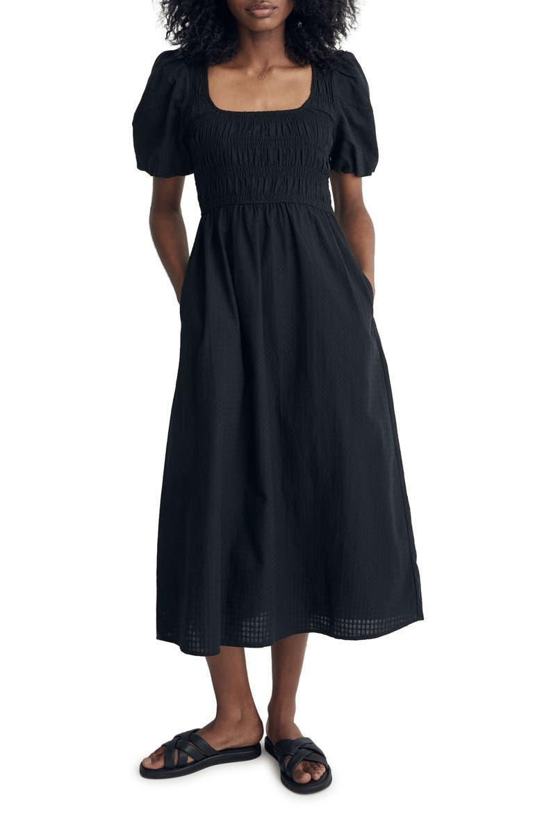 Lucie Puff Sleeve Midi Dress, Main, color, TRUE BLACK