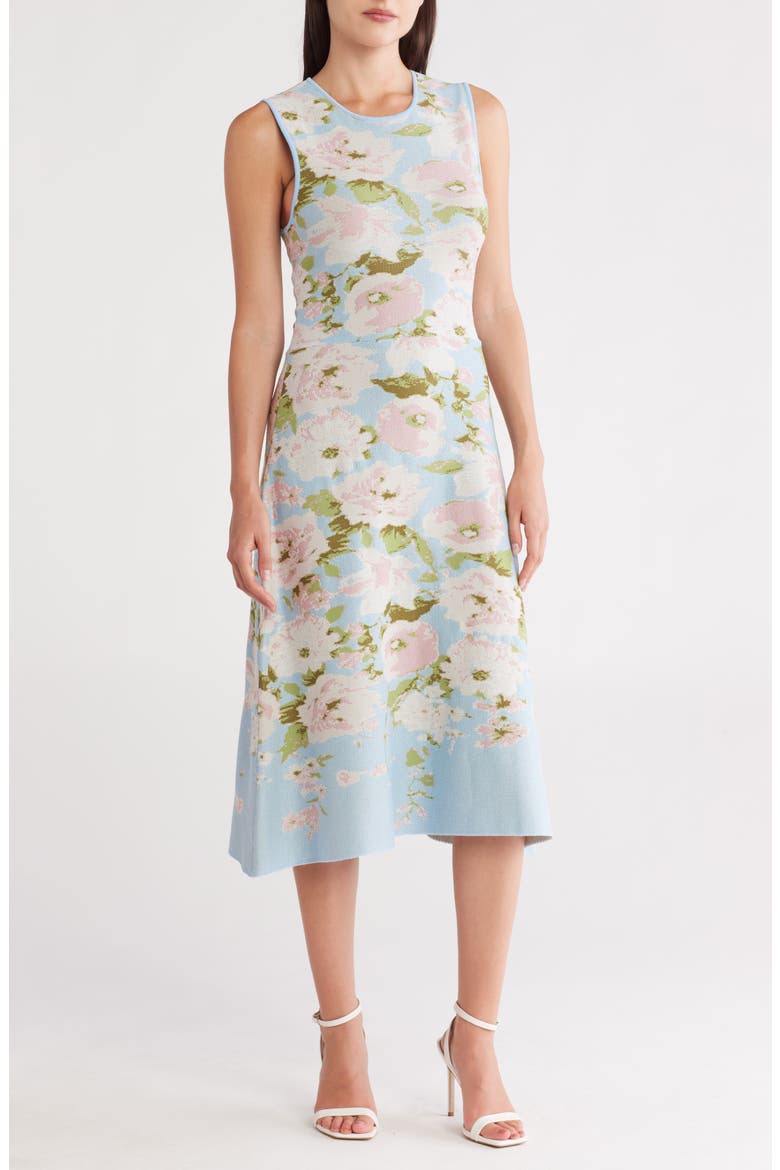 Floral Sleeveless Midi Sweater Dress, Main, color, BLUE MULTI