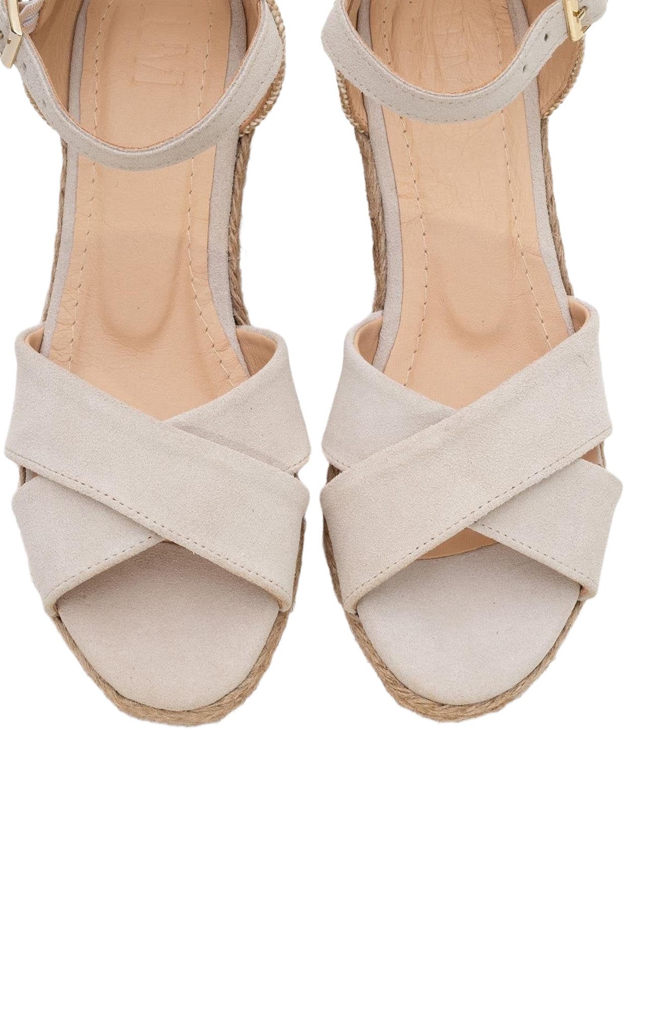 Forever & Always Shoes Miria Leather Platform Espadrille, Alternate, color, Beige Suede Leather