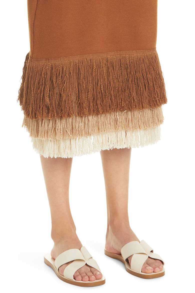 Nelly Fringe Hem Midi Skirt, Alternate, color, WHISKEY