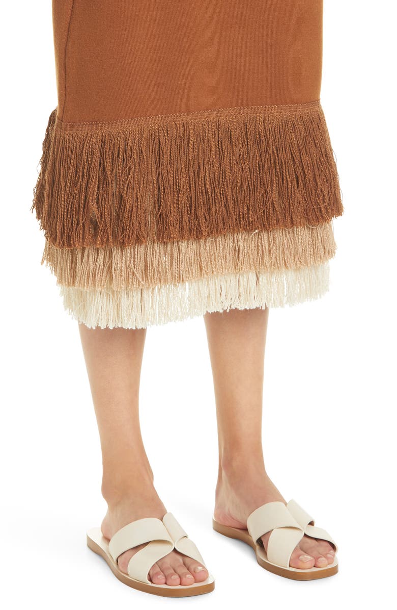 STAUD Nelly Fringe Hem Midi Skirt, Alternate, color,