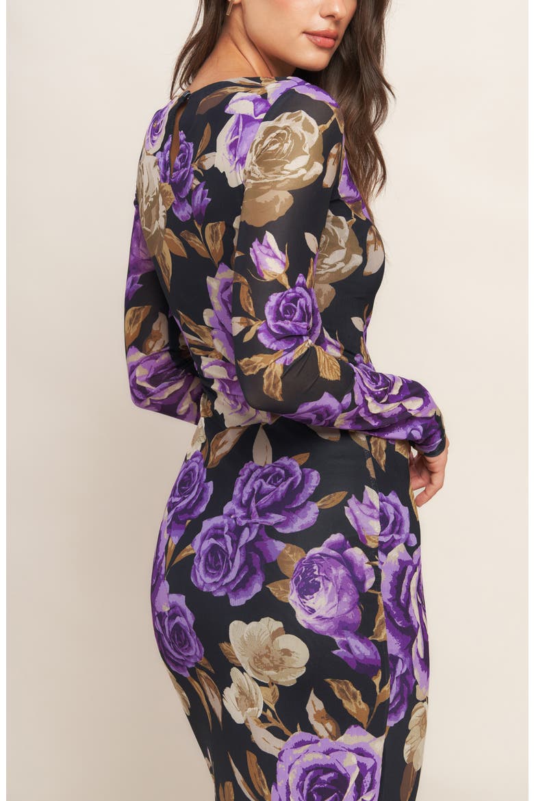 Floral Mesh Long Sleeve Maxi Dress, Alternate, color, BLACK