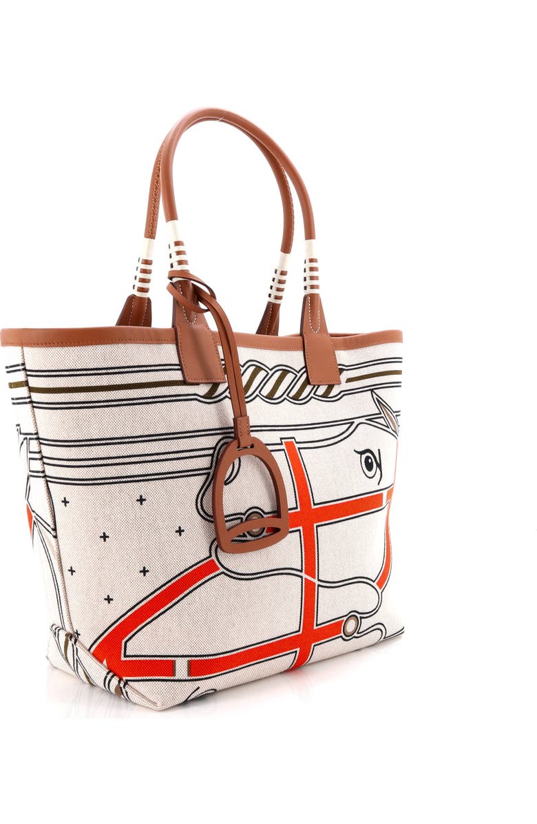 Pre-Owned Hermes Sac Steeple Tote Printed Toile with Leather 28, Alternate, color, Gold