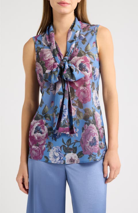 Printed Tie Neck Top