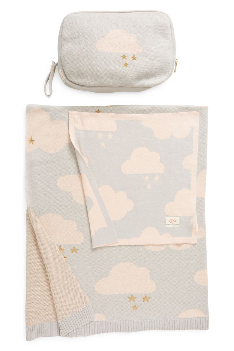 Dreamy Clouds Organic Cotton Baby Blanket & Travel Pouch Set, Main, color, BABY PINK