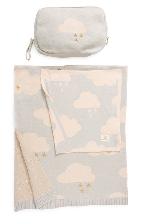 Dreamy Clouds Organic Cotton Baby Blanket & Travel Pouch Set
