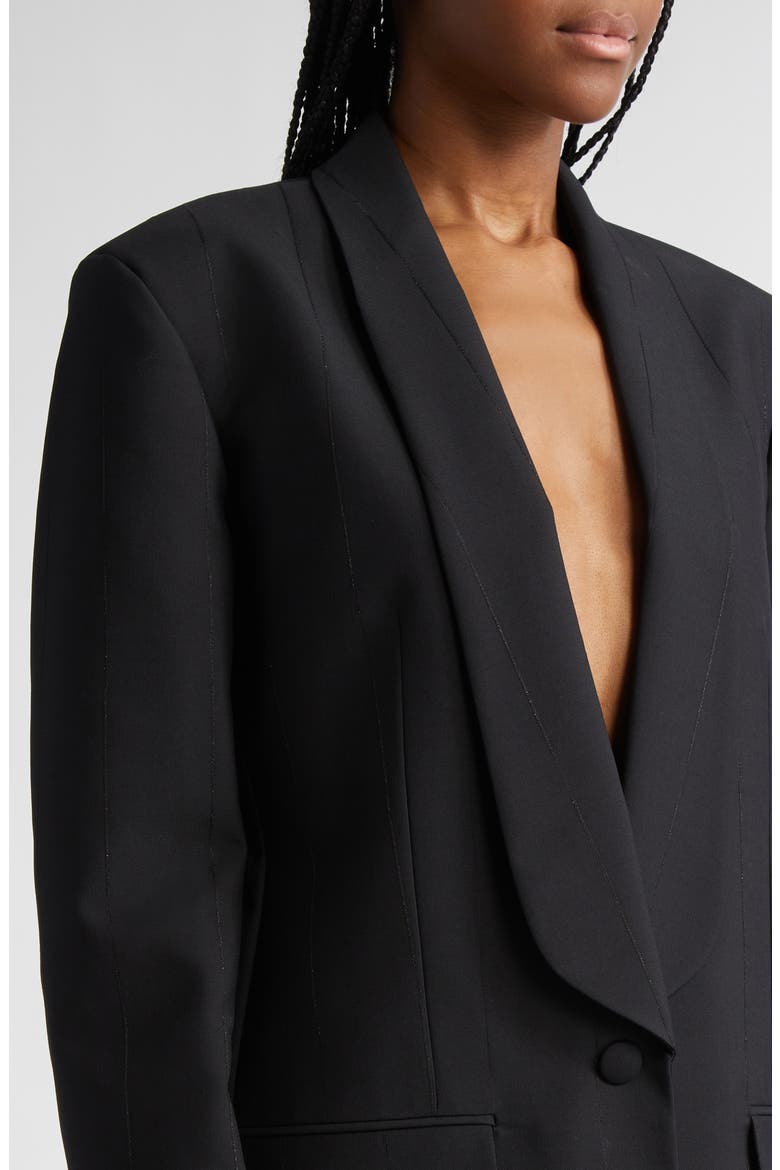Metallic Pinstripe One-Button Blazer, Alternate, color, BLACK