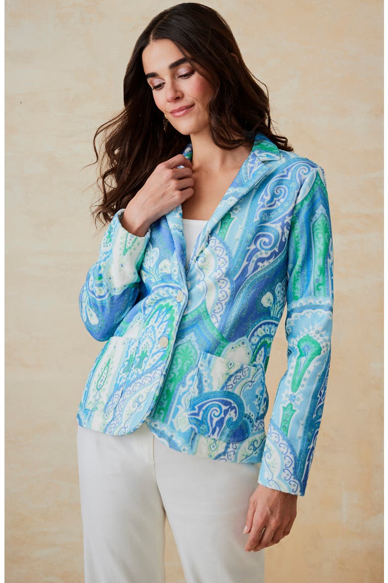 Jada Terry Cotton Two Button Blazer, Alternate, color, GRASS/ LAPIS BLUE