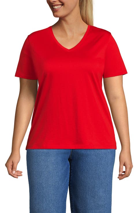 Plus Size Relaxed Supima Cotton V-Neck T-Shirt