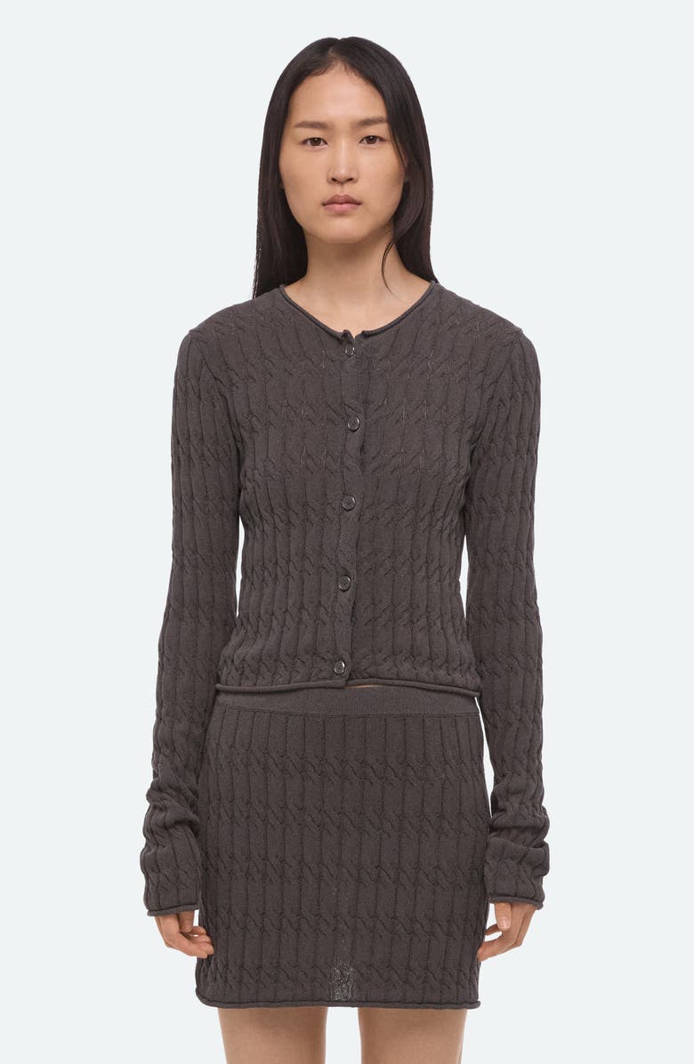 Helmut Lang Cable Stitch Crop Cardigan, Alternate, color, Gravel