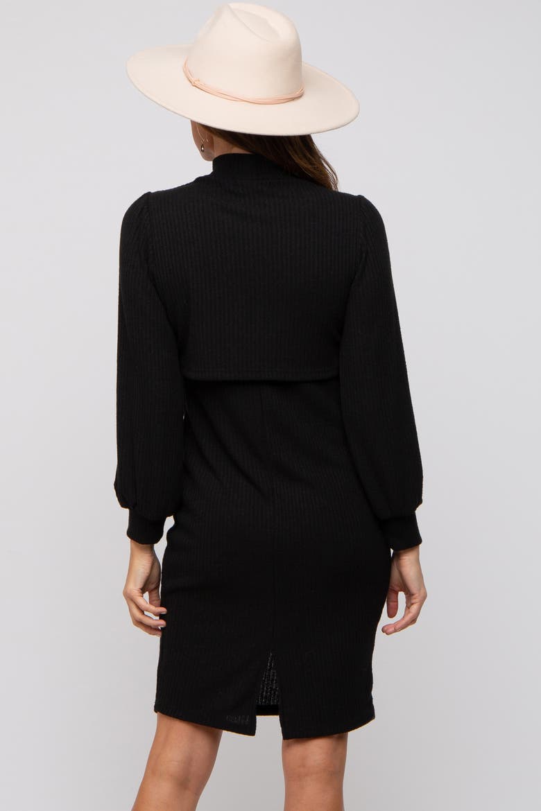 Rib Knit Mock Neck Mock Neck Nursing Dress, Alternate, color, Black