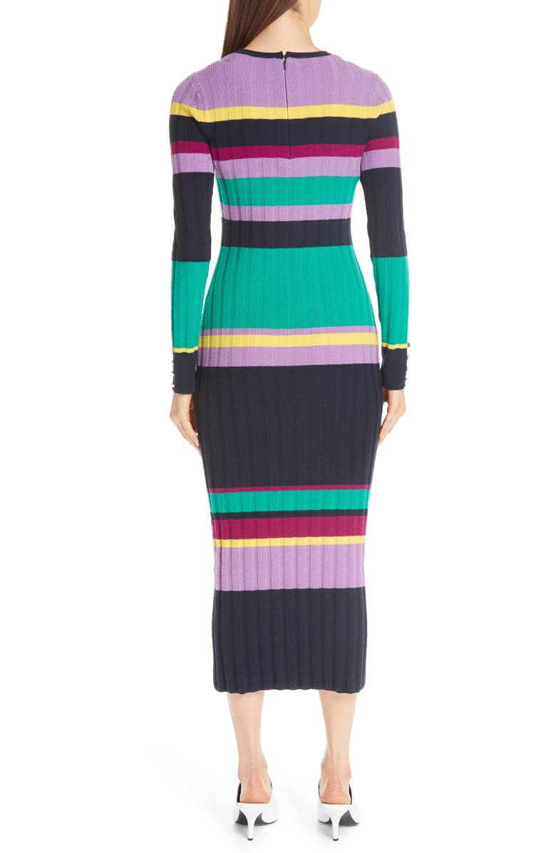 Lela Rose Ribbed Stripe Wool Blend Sweater Dress, Alternate, color, 