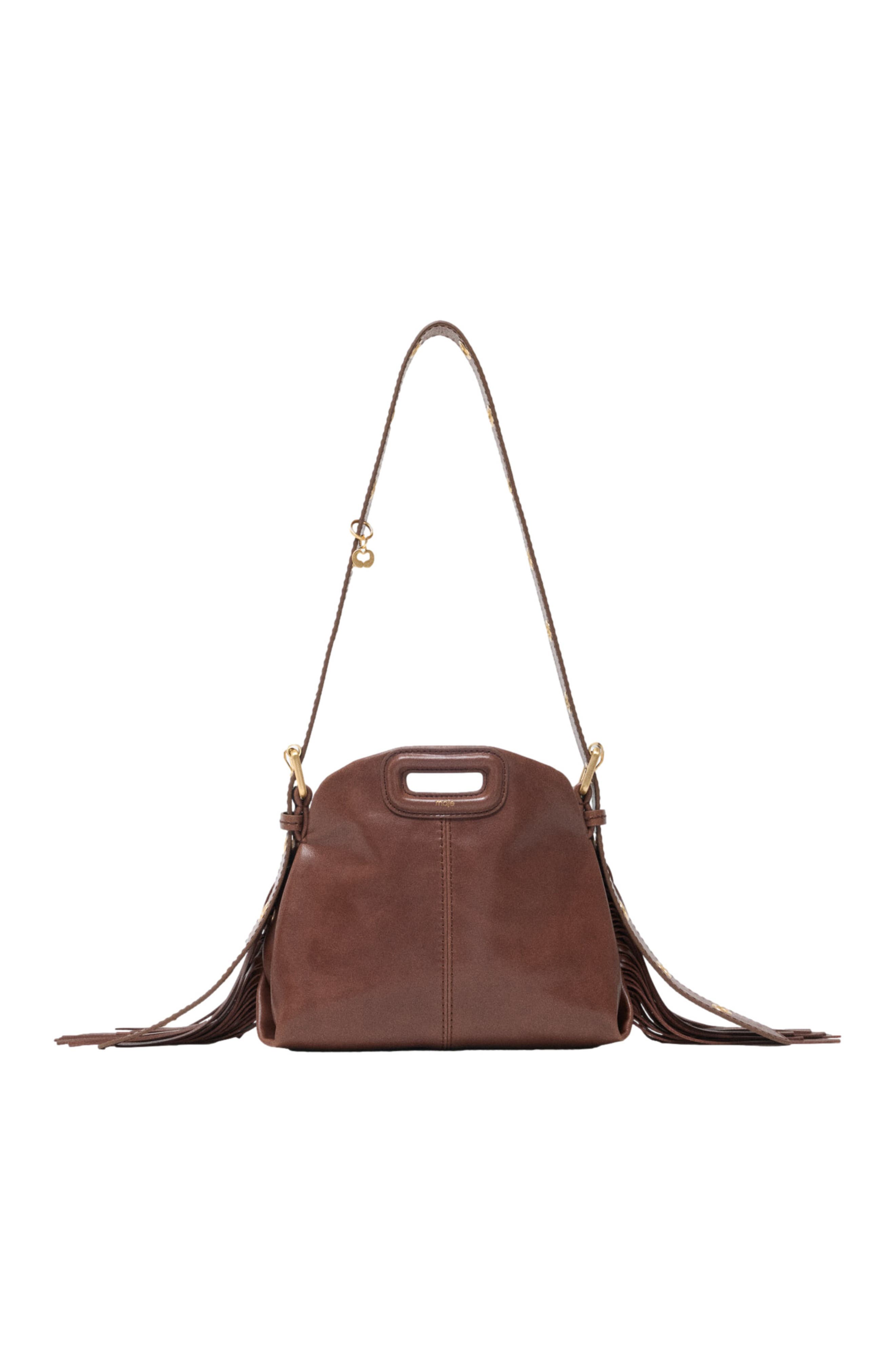 maje Miss M mini bag in vintage leather, Main, color, Brown