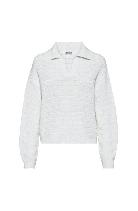 Cotton Diamond yarn knit polo shirt