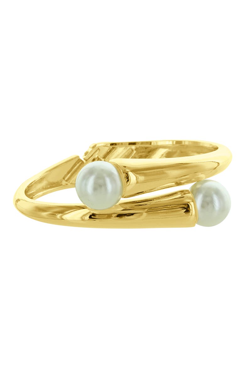 Imitation Pearl Crossover Hinge Bangle, Alternate, color, GOLD / WHITE