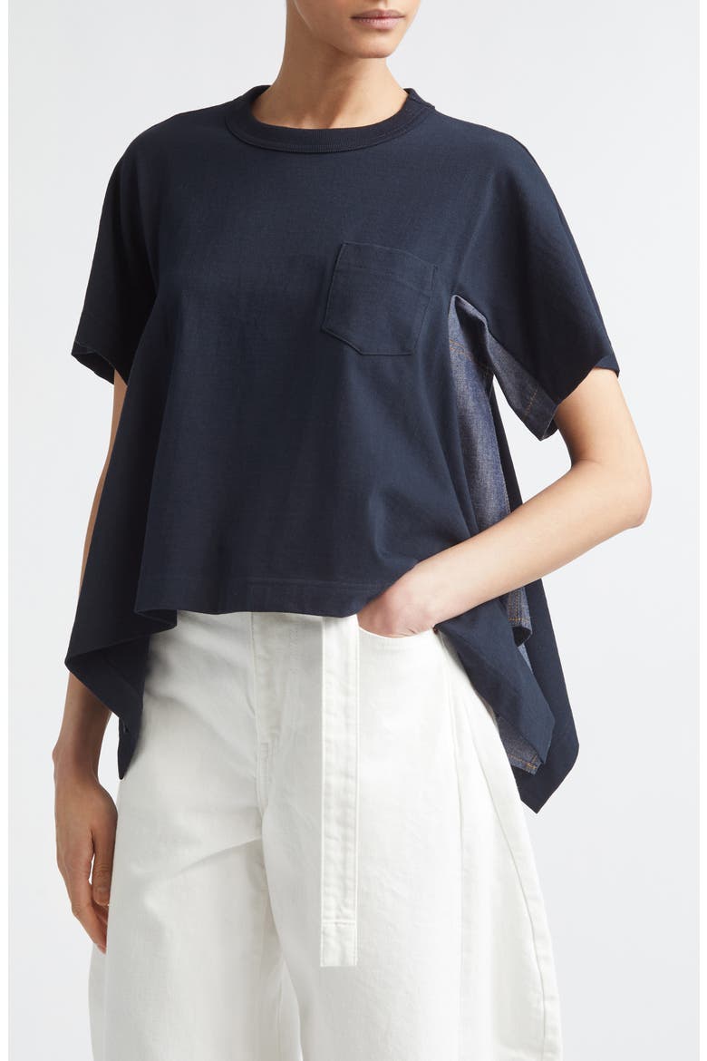 Lightweight Cotton Jersey & Denim T-Shirt, Main, color, NAVY/ BLUE
