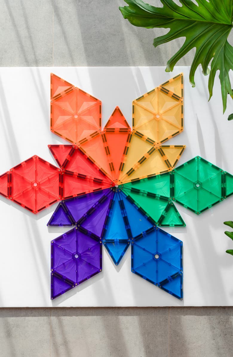 CONNETIX Kids' Rainbow Magnetic Tiles 30-Piece Geometry Pack, Alternate, color, Rainbow