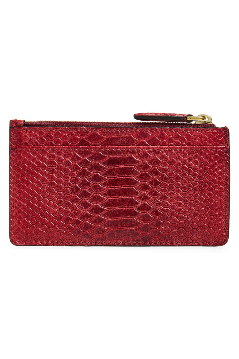 Continental Zip Long Snakeskin Embossed Leather Card Case, Alternate, color, APPLE RED