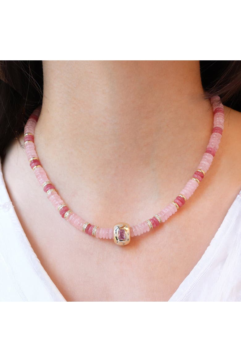 Pink Bead Rondel Necklace, Alternate, color, Pink