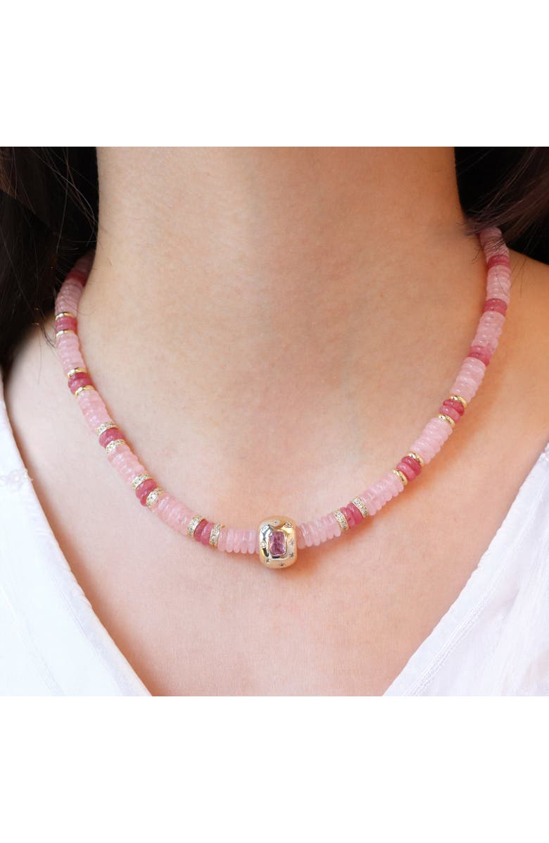 The Lovery Fine Jewelry Pink Bead Rondel Necklace, Alternate, color, Pink