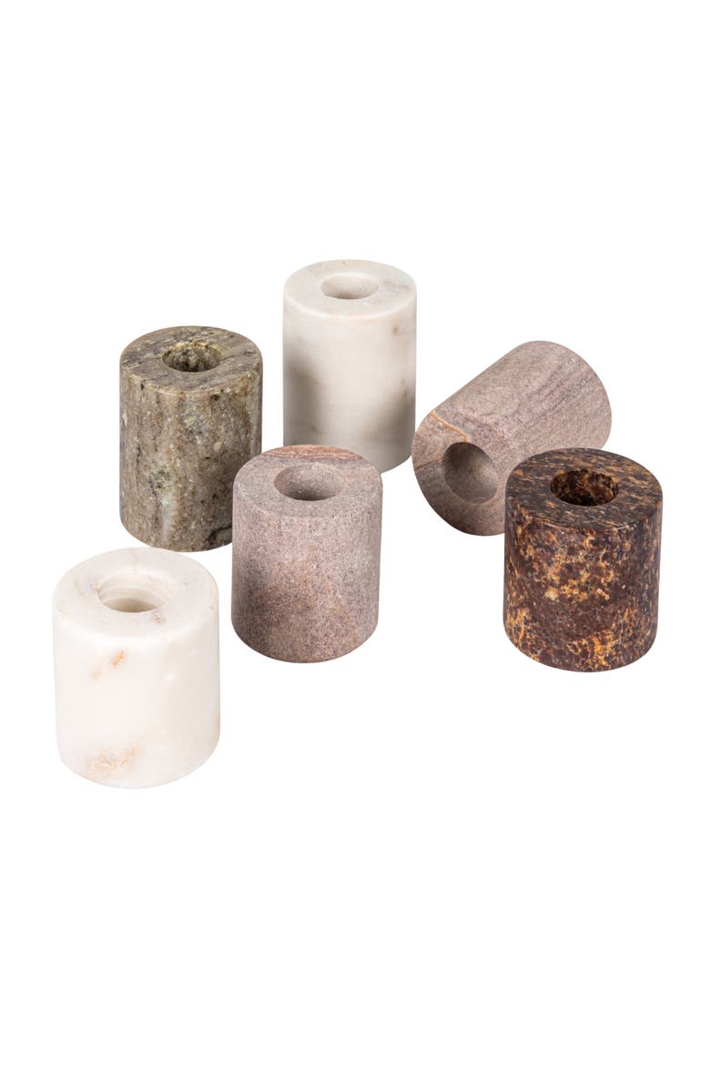 Decorative Marble Taper Candle Holders, Multicolor, Set of 6, Main, color, Tan