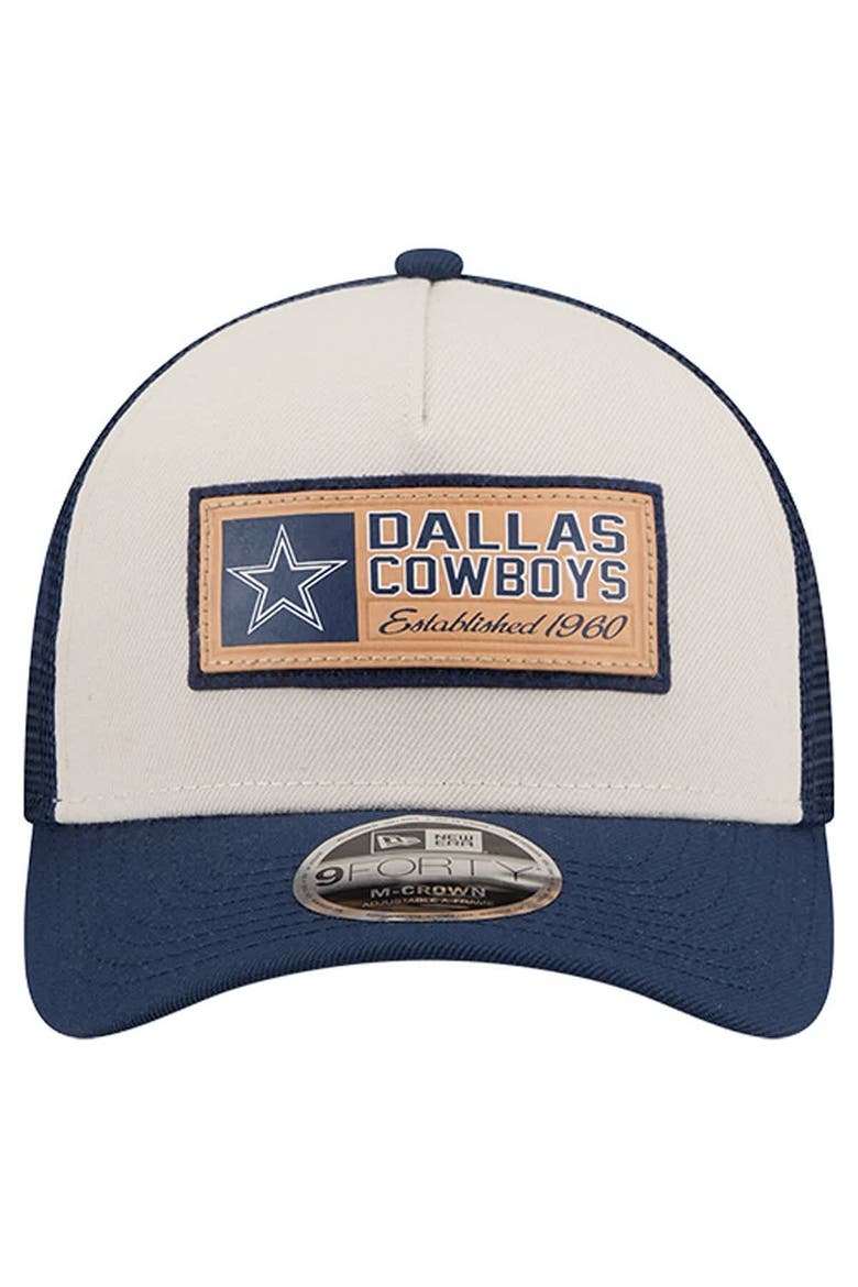 Men's New Era  Stone/Navy Dallas Cowboys Two-Tone Text 9FORTY M-Crown Adjustable Hat, Alternate, color, Stone