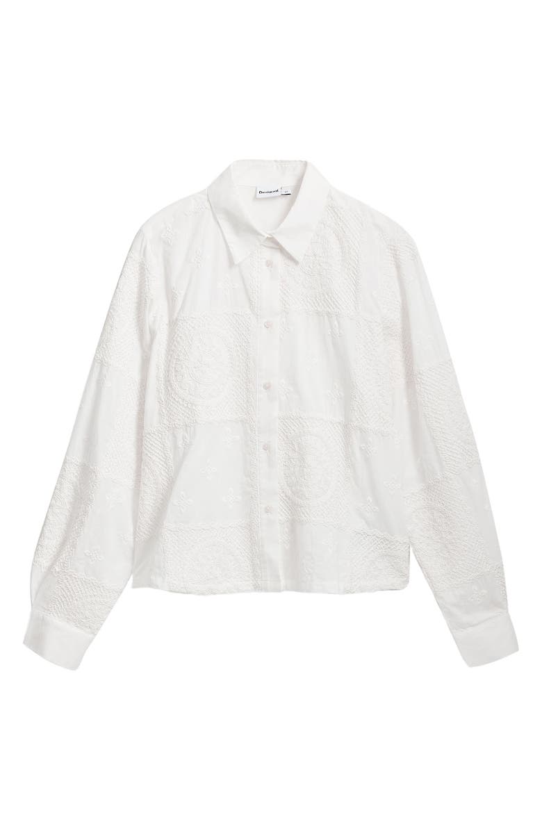 Desigual Sendai Embroidered Cotton Button-Up Shirt, Alternate, color, White