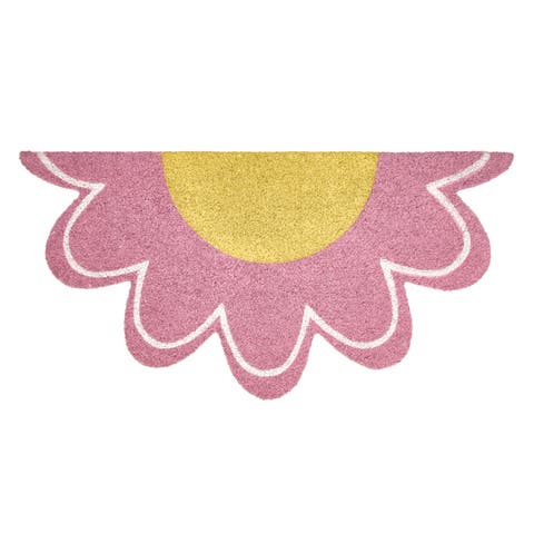 Daisy Half-Circle Coir Doormat - Large Welcome Mat for Front Door, Pink