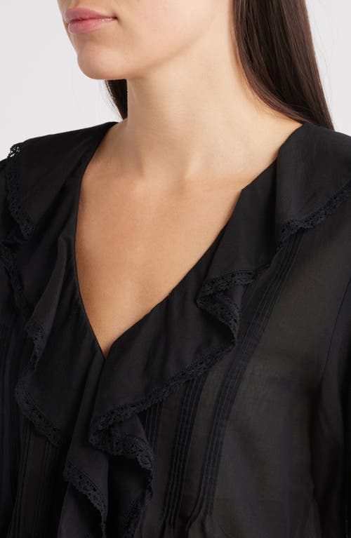 Madewell Pintucked Ruffled Puff-sleeve Top In Black