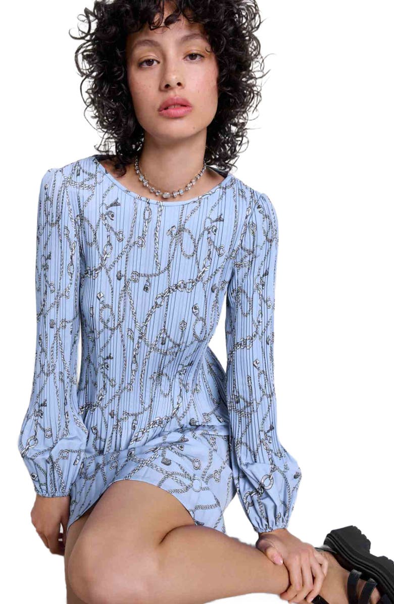 maje Patterned pleated mini dress, Alternate, color, 