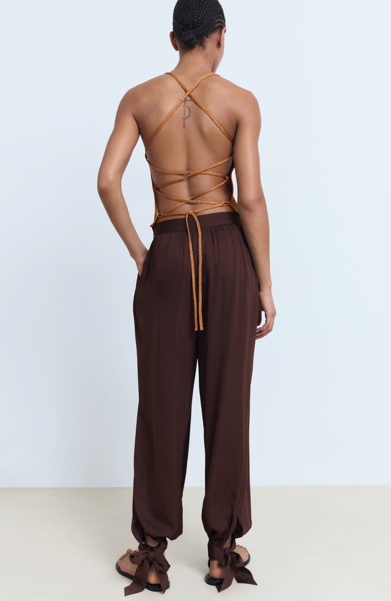 MANGO Tie Cuff Balloon Pants, Alternate, color, Chocolate