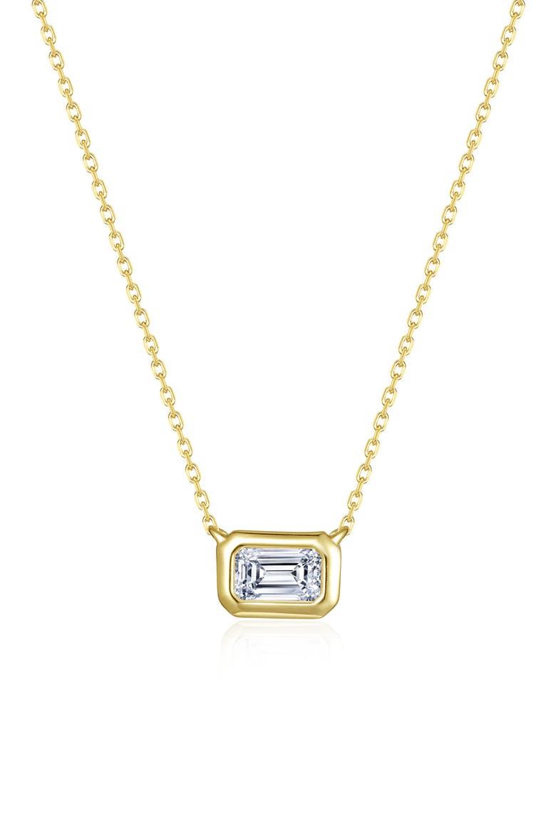 Emerald Cut East/West Simulated Diamond Pendant Necklace, Main, color, GOLD