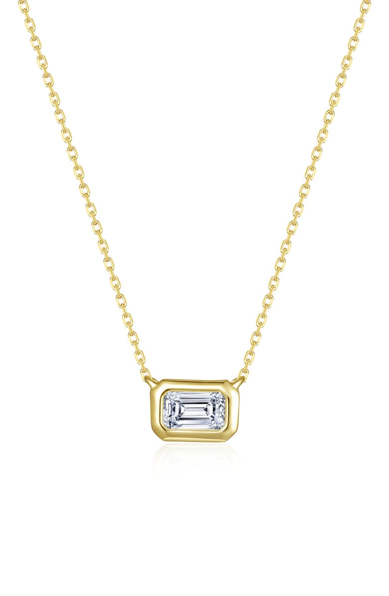 Lafonn Emerald Cut East/West Simulated Diamond Pendant Necklace, Main, color, Gold