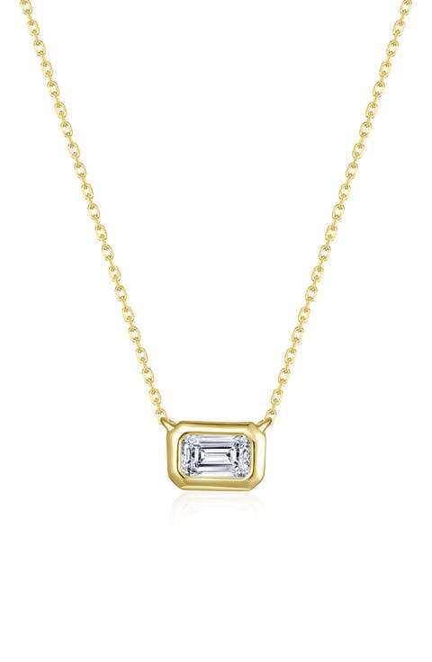 Emerald Cut East/West Simulated Diamond Pendant Necklace