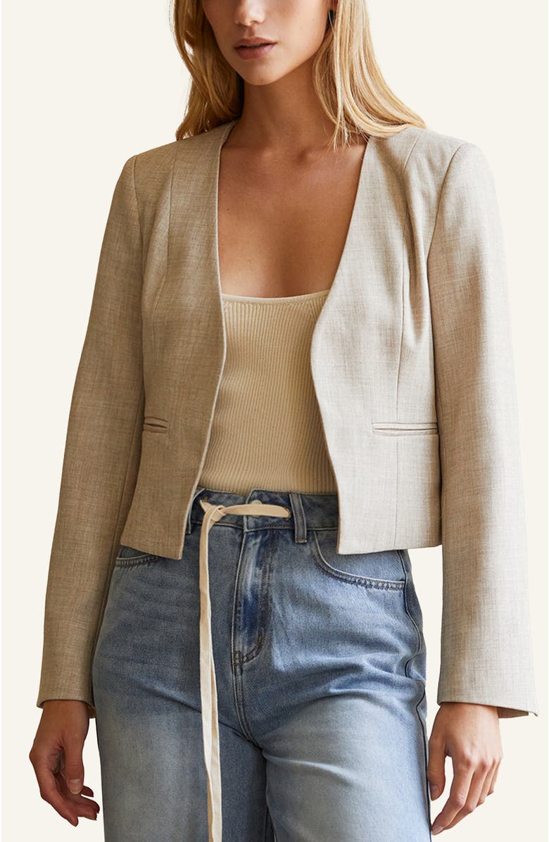 CRESCENT Crop Open Blazer, Main, color, Oatmeal