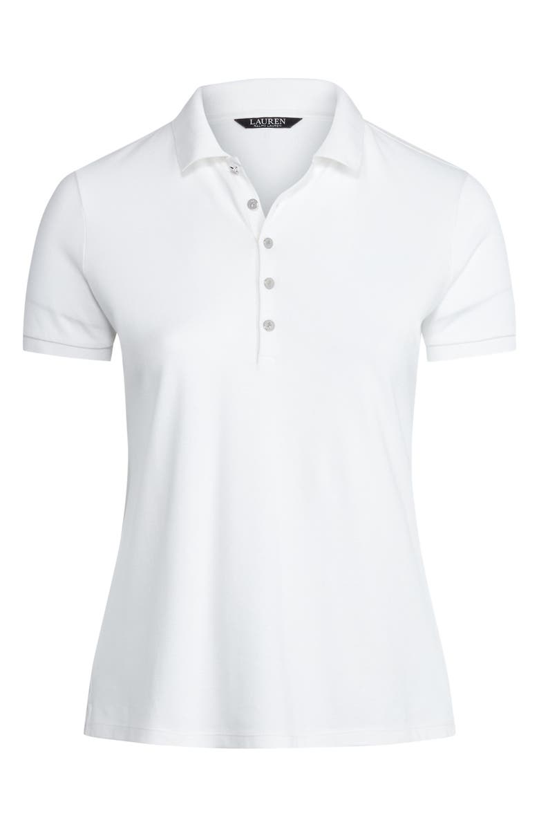 Lauren Ralph Lauren Embroidered Logo Stretch Cotton Piqué Polo Shirt, Alternate, color, White