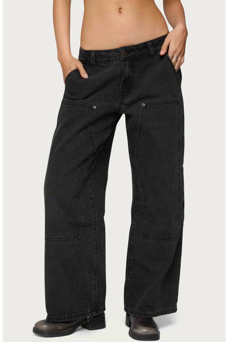 Ayla Low Rise Wide Leg Carpenter Jeans, Main, color, BLACK-WASHED