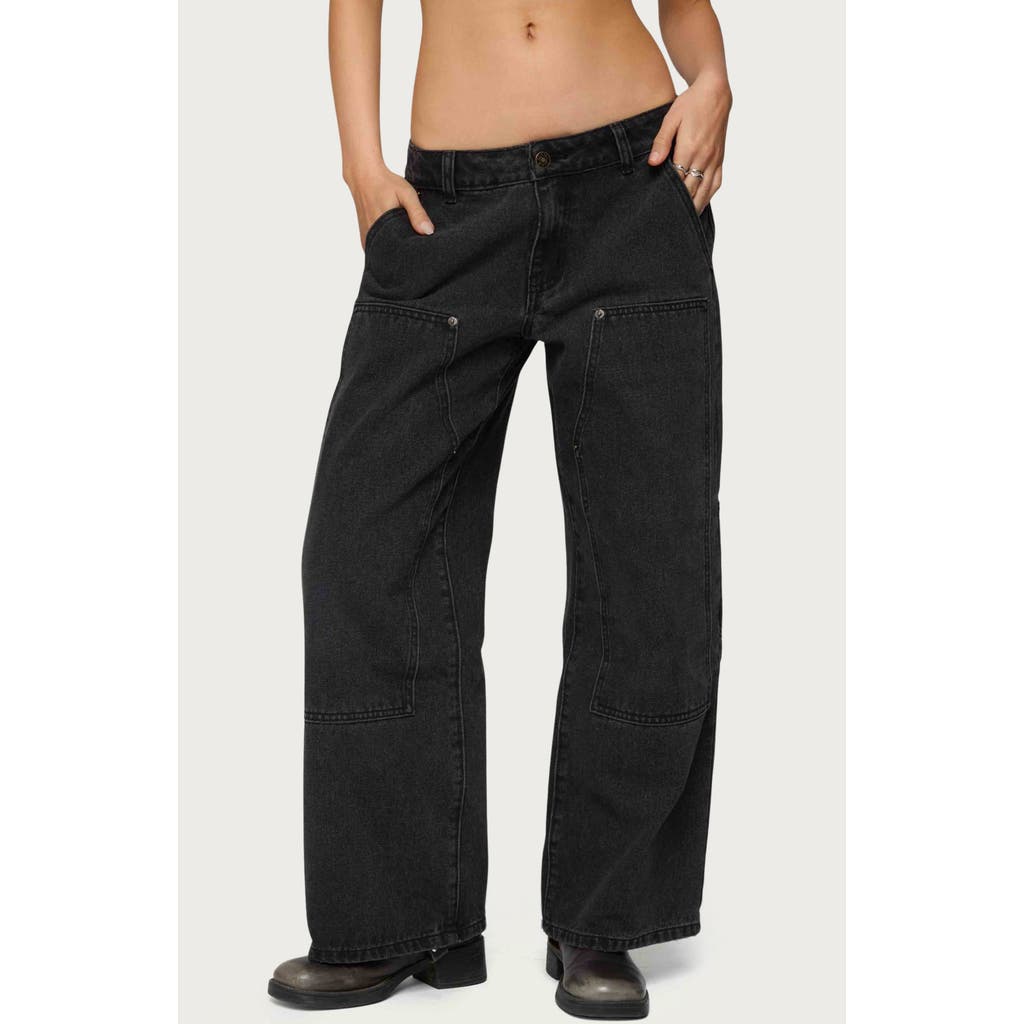 Edikted Ayla Low Rise Wide Leg Carpenter Jeans In Black