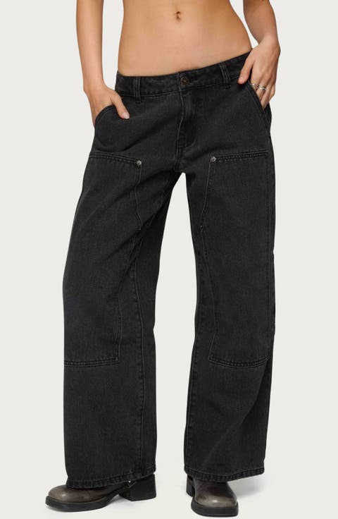 EDIKTED Ayla Low Rise Wide Leg Carpenter Jeans (Petite)