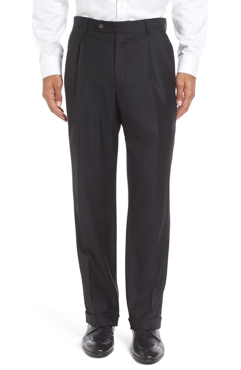 Berle Super 130s Gabardine Pleated Trousers, Main, color, 