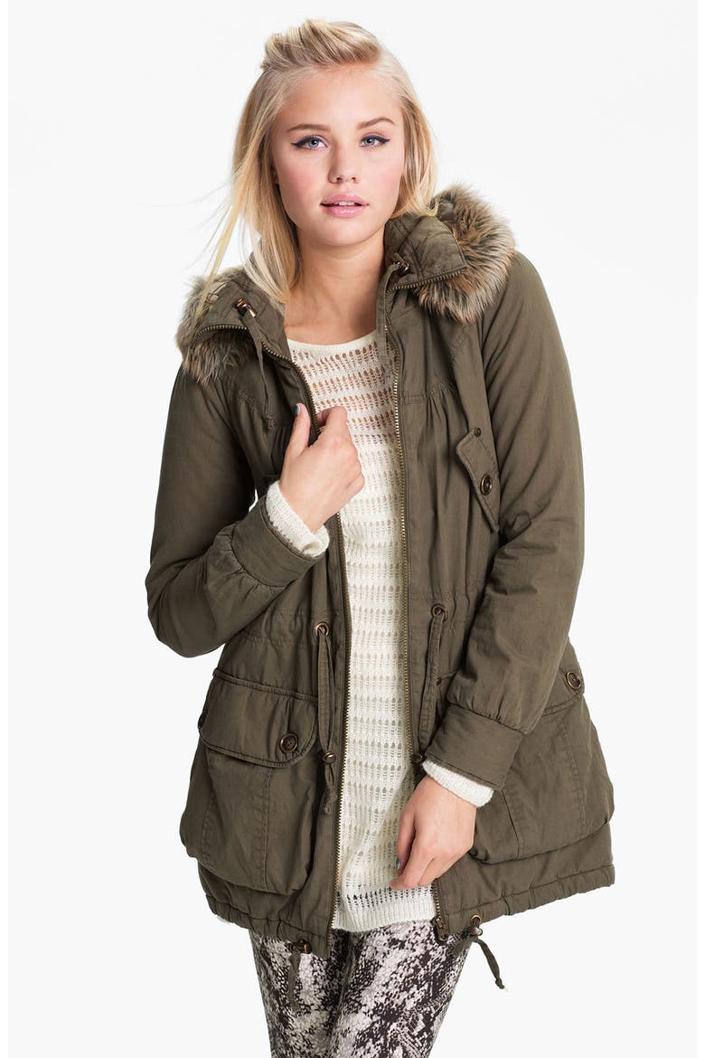 Faux Fur Trim Hooded Anorak, Main, color, OLIVE