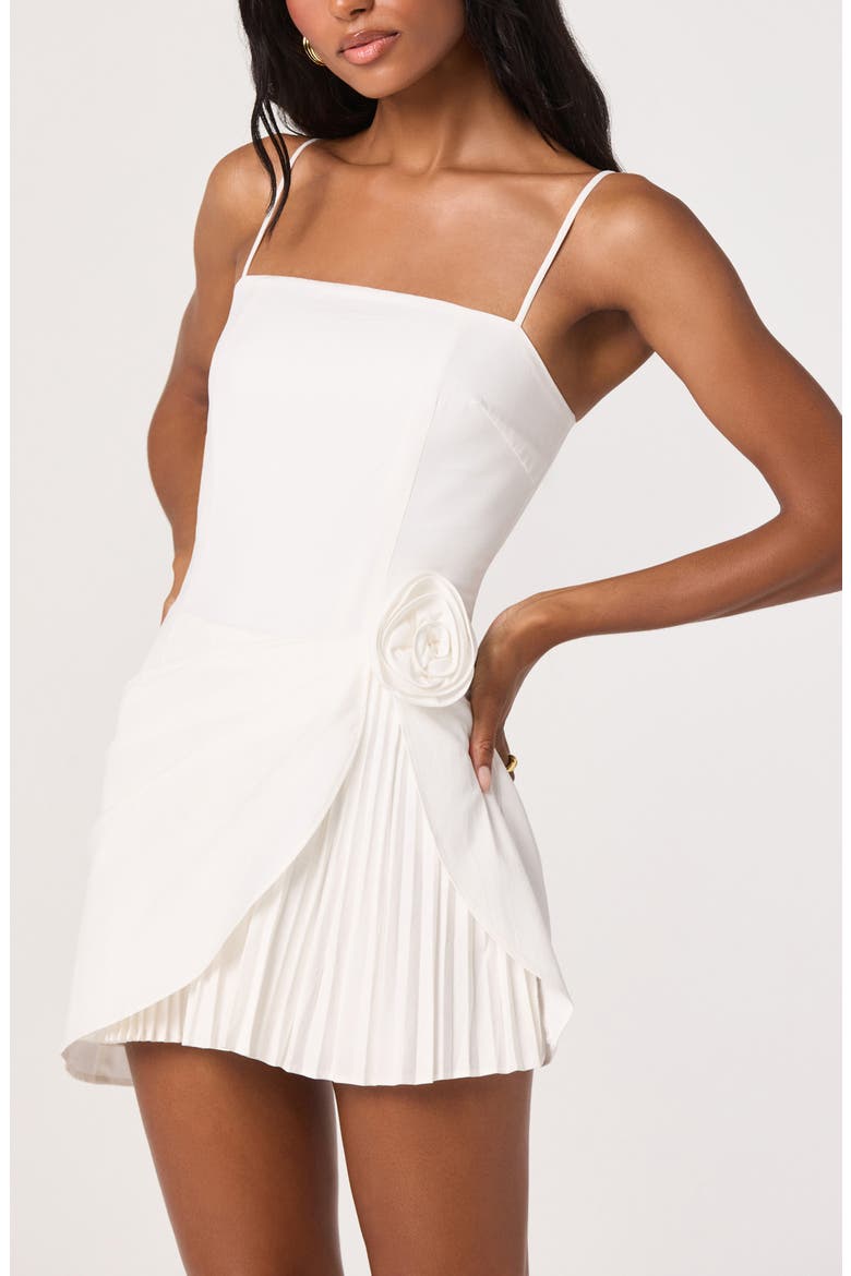 Blake Rosette Embellished Pleated Minidress, Alternate, color, WHITE