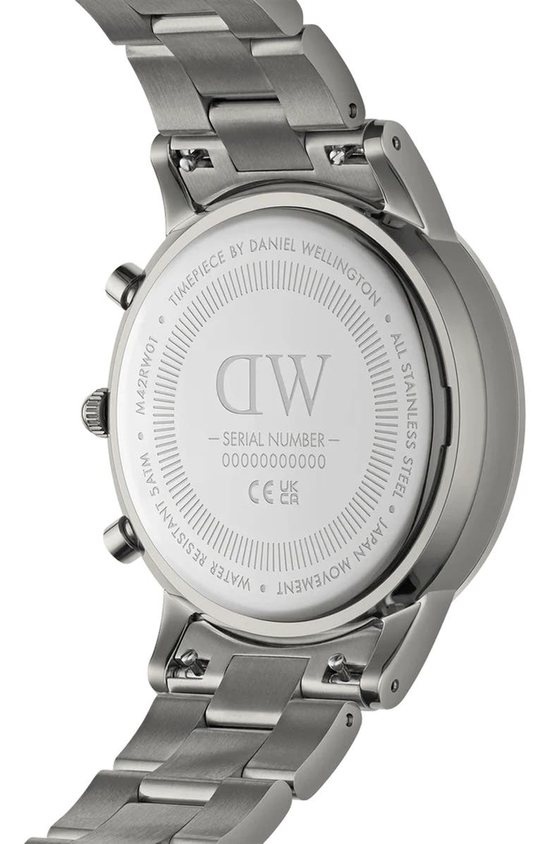 Daniel Wellington Iconic Link Chronograph Bracelet Watch, 42mm, Alternate, color, Grey