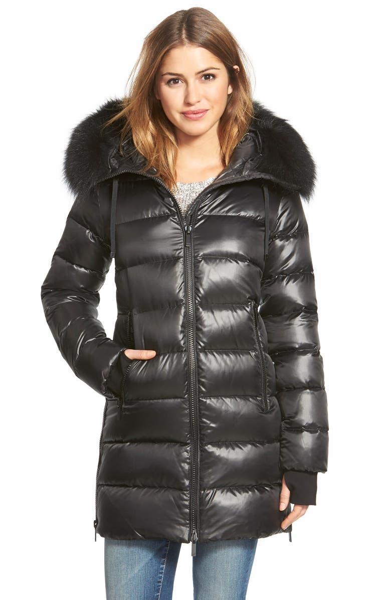Diane von Furstenberg 'Stella' Hooded Down Walking Coat with Genuine Fox Fur Trim, Main, color, 