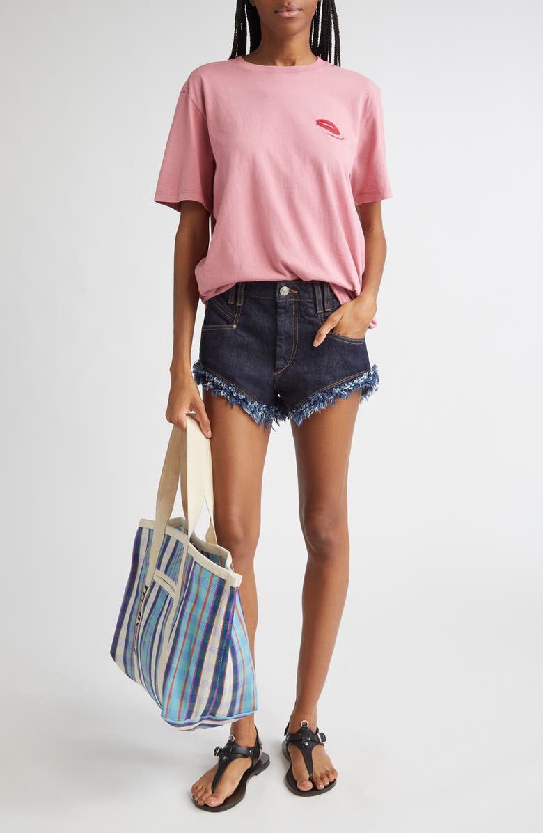 Isabel Marant Étoile Zewel Lips Embroidered Cotton T-Shirt, Alternate, color, Wild Rose