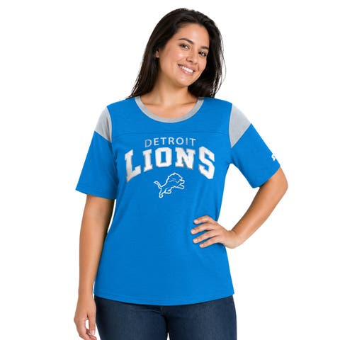 Women's Starter Blue Detroit Lions Plus Size Linebacker Slub T-Shirt