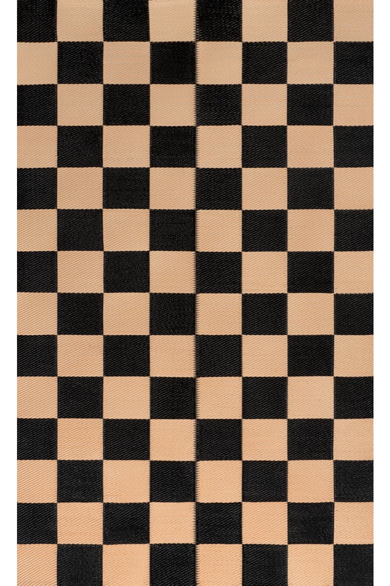 Bishop Geometric Checker Foldable Waterproof Reversible Plastic Straw Outdoor Rug, Main, color, Black/Cream
