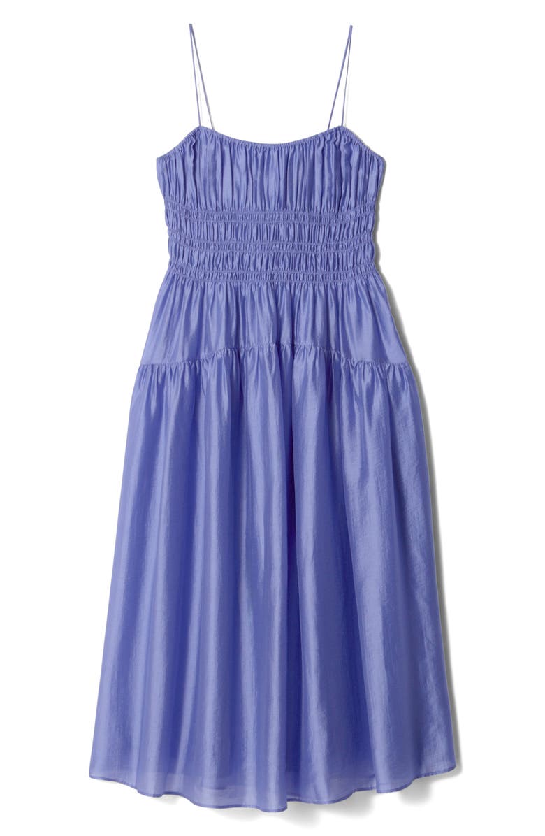 & Other Stories Shirred Sleeveless Midi Dress, Alternate, color, Blue Medium