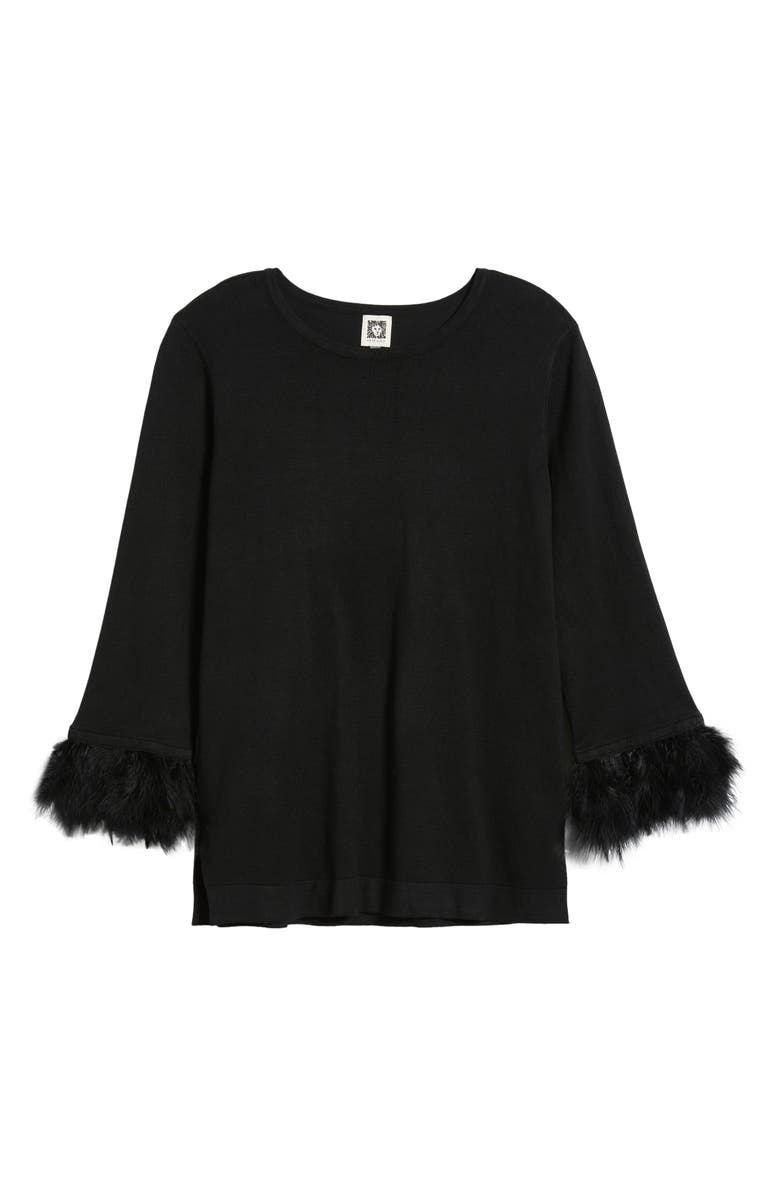 Anne Klein Feather Cuff Long Sleeve Knit Top, Alternate, color, 