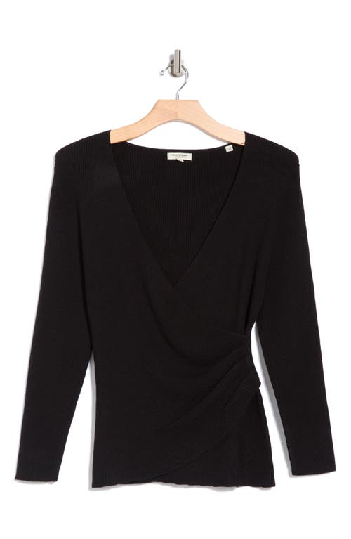 Max Studio Faux Wrap Knit Sweater In Black